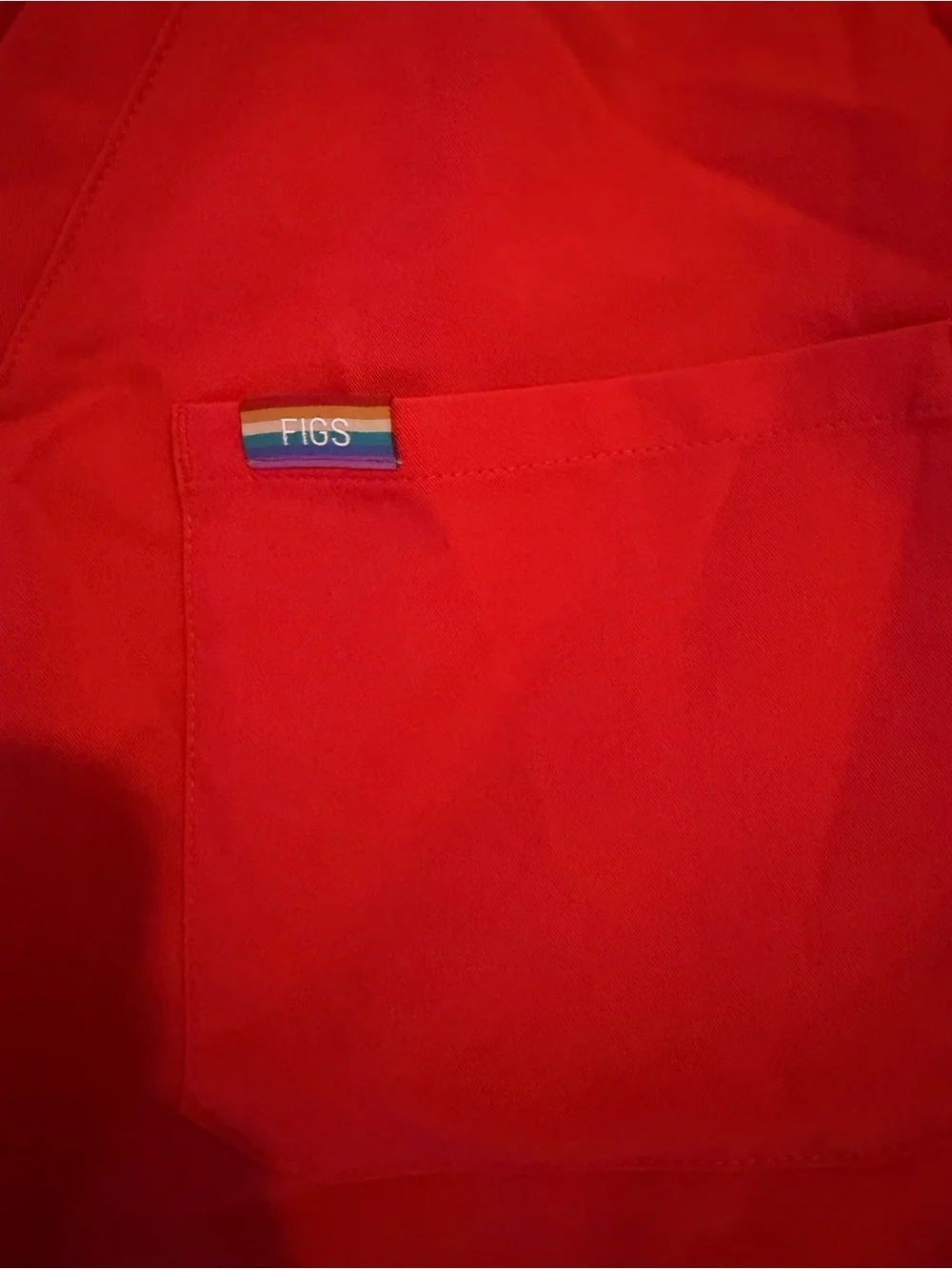 Figs Red V-Neck Scrub Top with Logo Tab - Picture 2 of 5